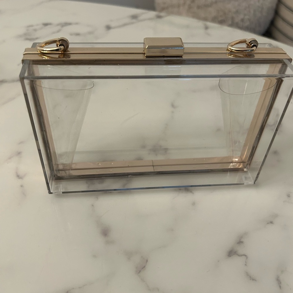 Transparent Acrylic Clutch with Gold Accents